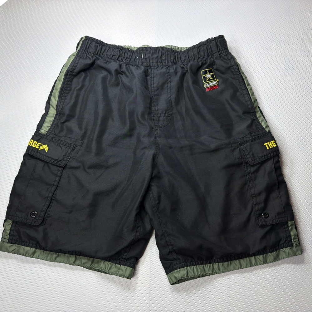 US Army Men Cargo Embroidered Athletic Shorts Medium Black Swim Lined Street
